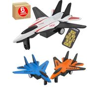 Electoys Toy Jet Fighter Die-Cast Miniature Vehicle Pull Back Action White Black Red Kids 3+ Imaginative Play Stocking Filler Aircraft Model for Boys Girls Durable Metal Body Childrens Gift 6 Pack