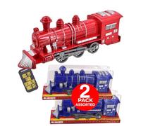 Electoys Toy Steam Locomotive Red and Blue Friction Powered Small Size Plastic Engine Handheld Model Train for Children Track Play Set Home Entertainment 2 Pack
