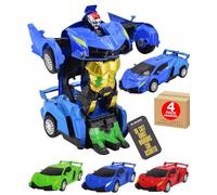 Electoys Transforming Robot Car Toys for Kids Pull Back Die-Cast Sports Car to Robot Action Figures Small Collectible Vehicle Toys Kids Imaginative Play Blue Red Green 4 Pack