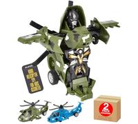 Electoys Transforming Toy Helicopter to Robot Action Figure Friction Powered Camouflage Vehicle for Kids Interactive Play Imaginative Toy Handheld Durable Plastic Fun for - 2 Pack