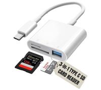 Electoys USB C SD Card Reader - 3-in-1 USB C to Micro SD Card Reader Adapter With Charging Port - Micro SD TF Adapter - Compatible with iPhone 15/16, iPad Pro, MacBook, Android - White