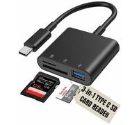 Electoys USB C SD Card Reader - 3-in-1 USB C to Micro SD Card Reader Adapter With Charging Port - Micro SD TF Adapter - Compatible with iPhone 15/16, iPad Pro, MacBook, Android - Black