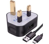 Electoys USB Plug Micro USB Cable | MicroUSB Wall Charger Charging Adapter 3-Pin UK | Fast Charge - Compatible with Samsung S7 S6 Edge Note 4 Note 5 Redmi Huawei | 1000mAh power | 2m Cable - Black