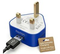 Electoys USB Type A Charger - Blue, 5V 1A, UK 3 Pin Plug, Compatible with iPhone, Samsung, Redmi, Huawei, HTC, LG