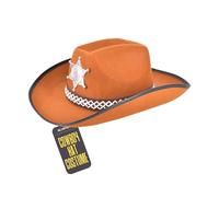Electoys Wild West Cowboy Hat Costume Accessory Brown Felt with Black Trim White Band and Silver Sheriff Badge Fancy Dress Adult or Large Child Western Themed Party