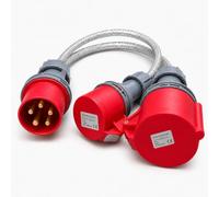 ElectraLead 32A 5 Pin to 32A & 16A 5 Pin Red 3 Phase Splitter Lead - 1m SY Steel Wire Braided Cable - 415V IEC 60309 IP44 - CE Marked Industrial Connectors - PAT Tested