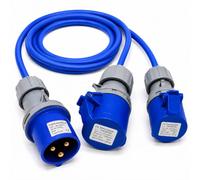ElectraLead Blue 32A 3 Pin to 32A & 16A 3 Pin Splitter Lead - 1m Arctic Grade Cable - 230V IEC 60309 IP44 - CE Marked Industrial Connectors - Electrically Tested