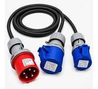 ElectraLead Red 32A 5 Pin to 32A & 16A 3 Pin Splitter Lead - 1m H07RN-F Rubber Cable - 415V Three Phase to 230V Single Phase - CE Marked IEC 60309 Connectors - Electrically Tested