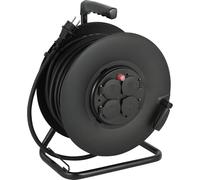 Electraline 20868130D Extension Cable IP44 Professional with 40 m Reel Rubber Cable H07RN-F 3G2.5 mm², 4 Sockets 16 A, Black, 40 M