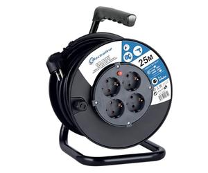 Electraline 49032 Cable Reel H05VV-F 3G1.5 25 m Cable IP20 Indoor Cable Reel with 4 Schuko Sockets/Cable Box with Extension Cable/Cable Roller with Crank, Black
