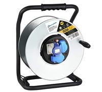 Electraline 49057 Cable Reel, Empty Reel, Professional Without Cable for Metal Construction, 2 Sockets IP44, 1 IEC Industrial Socket with Cable Guide and Ergonomic Handle, Suitable for Work Gloves