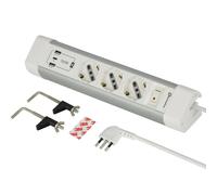 Electraline 61920 3-Way Desk Power Strip, Polivalente, Schuko + 10/16 A, White