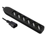 Electraline 62067 Power Strip for UPS with 6 Bivalent Sockets 10/16A with Safety Switch, Input Plug Type VDE C14, Cable 1.5 m, Black