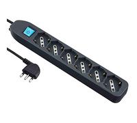 Electraline 62074. Mehrfachsteckdose 6 Sitzer Blasenfolie (Schuko + 10/16 A) mit Schalter - Kabel 1,5 m, schwarz, 62074