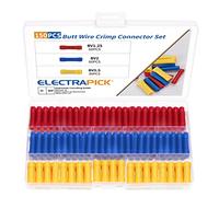 Electrapick 150Pcs Crimp Butt Connectors, Insulated Straight Electrical Connectors, Automotive Cable Crimp Terminals, Butt Splice Connectors(Blue/Red/Yellow)