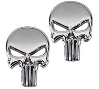 Electrely Silver 3D Metal Decal Skull Punisher Car Motorcycle Sticker (2-pack)