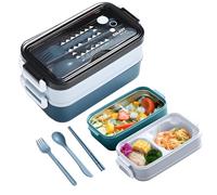 Electri-HQ Lunch Box with 3 Compartments 1400 ml, Lunch Box, Bento Box Suitable for Microwave and Dishwasher, Heated Lunch Box, Lunch Box for Children, School, Office and Travel (Blue)