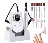 Electric 45000RPM Nail Drill Machine Rechargeable Portable Nail File Electric DIY Nail Drill Kit with Smart LCD Screen for Gel Nail Manicure and Pedicure Reflective Body etc (White)