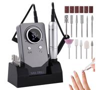 Electric 45000RPM Nail Drill Machine Rechargeable Portable Nail File Electric DIY Nail Drill Kit with Smart LCD Screen for Gel Nail Manicure and Pedicure Reflective Body etc (Grey)