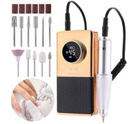 Electric 45000RPM Nail Drill Machine Rechargeable Portable Nail File Electric DIY Nail Drill Kit with Smart LCD Screen for Gel Nail Manicure and Pedicure Reflective Body etc (Yellow)