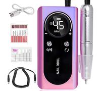 Electric 45000RPM Nail Drill Machine Rechargeable Portable Nail File Electric DIY Nail Drill Kit with Smart LCD Screen for Gel Nail Manicure and Pedicure Reflective Body etc(Dazzle)