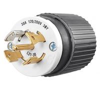 Electric 72130NP Industrial Grade Locking Plug 4-Pole 5-Wire Nema L21-30P 30 Amp 120/208V AC Black/White