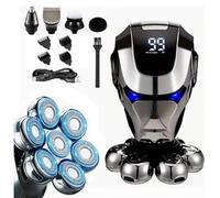 Electric 7D Head Shaver for Men, 5-in-1 Rotary Shavers Grooming Kit with Nose Hair Trimmer, Hair Trimmer, Wet-Dry Waterproof, LED Display, Electric Razor Rechargeable Type-C Charge (Silver)