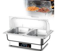 Electric 9 QT Stainless Steel Chafing Dish Buffet Set, Roll Top Catering Chafer Server Food WarmerTransparent PC Lid Hotel Tableware Square Breakfast Stove Insulated Pot for Party Wedding 2