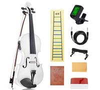 Electric/Acoustic Violin with Ebony Accessories with Carrying Case, Violin Bow, Bridge, Rosin, Shoulder Rest, Stickers, Tuner, Instruction, Handcraft with Maple, Spruce (White)