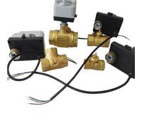 Electric Actuator Brass Motorized Ball Valve AC220V DC12V-24V 3-Wire 2-Control 3-Way T Type Electric Actuator with Manual Switch(DN32,220VAC_3 Wire)