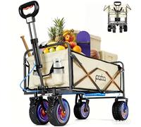Electric Assistance Collapsible Folding Garden Wagon, 300LBS Grocery Cart with 8.5" All-Terrain Beach Wheels & Drink Holders, Portable for Camping Outdoor Beach Fishing Picnic Sports Shopping