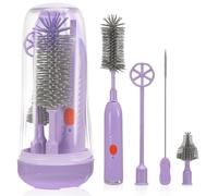 Electric Baby Bottle Brush Set, 4-in-1 Portable Bottle Cleaner with UV Sterilizer, Silicone Baby Bottle Brush, Nipple & Straw Brush, Bottle Drying Rack, Dual-Speed Cleaning Mode