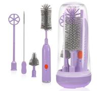 Electric Baby Bottle Brush Set Electric Bottle Cleaner Set 8 in 1 Waterproof Silicone Baby Bottle Brush Portable Bottle Brushes for Cleaning with UV Steriliser,Nipple,Straw Brush,Bottle Drying Rack