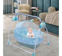 Electric Baby Crib Cradle 0-25Kg Infant Rocker Auto Swing Bed Baby Cradle Baby Swing Chair Automatic Rocking Chair Big Space, Five Gears Adjustable, Intelligent Control(No Battery) (Blue)