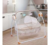 Electric Baby Crib Cradle 0-25Kg Infant Rocker Auto Swing Bed Baby Cradle Baby Swing Chair Automatic Rocking Chair Big Space, Five Gears Adjustable, Intelligent Control(No Battery) (Khaki)