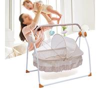 Electric Baby Crib Cradle Foldable Infant Rocker Auto Swing Bed 0-18 Months Baby Swing Chair 25Kg Automatic Rocking Chair Five Gears Adjustable,Remote Control (Khaki)