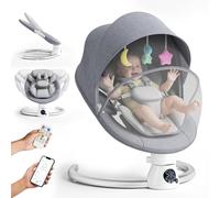 Electric Baby Swing, Adjustable Backrest Infant Swing with Removable Cushion, APP/Remote/IMD Panel Control Baby Bouncer Chair with 5 Swing Speeds 3 Timers and 12 Music, 2 Power Option (Grey)