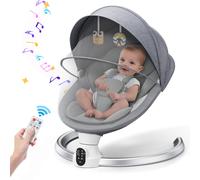 Electric Baby Swing, Baby Bouncer Rocker with Bluetooth & Remote, 5 Swing Speeds, 10 Lullabies, 3 Timer Settings, 5-Point Harness, 0-6 Months, Grey