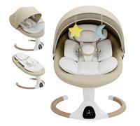 Electric Baby Swing Chair from Birth, 0-6 Months, max 9kg，Portable Newborn Baby Bouncer with Bluetooth, Rocking Rocker Chair 5 Swing Speed, 3 Angle Position, Remote Control & Touch Panel Beige