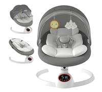 Electric Baby Swing Chair from Birth, Bluetooth Bouncer with 5 Swing Speed, 3-Stage Timer and Remote Control, Portable Baby Rocking Rocker Seat Touch Screen Music Speaker Grey