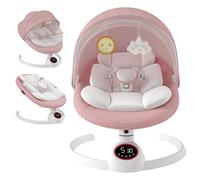 Electric Baby Swing Chair from Birth, Bluetooth Bouncer with 5 Swing Speed, 3-Stage Timer and Remote Control, Portable Baby Rocking Rocker Seat Touch Screen Music Speaker Pink