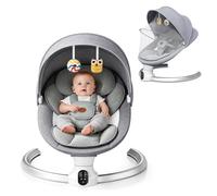 Electric Baby Swing with App & Remote Control, 5 Swing Angles & 3 Timer Settings, Bluetooth, Portable Swing for Newborn with USB Power, Ergonomic Baby Bouncer for 0-6 Months (0-20 lbs)-Grey