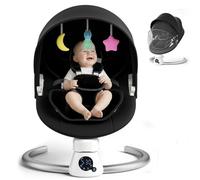 Electric Baby Swing with Remote & APP Control, 5 Swing Speeds, 3 Timers, 11 Music Built-in, Baby Bouncer with 5-Point Harness, Removable Canopy, 2 Positions Adjustable Backrest, 2 Power Options-Black