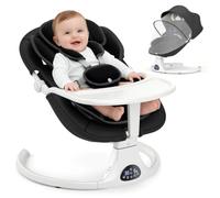 Electric Baby Swing with Tray, Baby Bouncer with Remote Control, 5 Swing Speeds & 3-Stage Timers, 12 Music Built-in，Bluetooth Music & USB, 3-Position Adjustable Backrest, 3 Power Supply Modes-Black