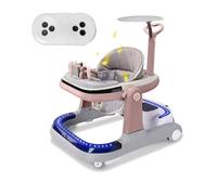Electric Baby Walker, Bluetooth Adjustable Safari Walkers, Multifunctional Baby Walker, Feeding Tray, Interactive Music, Toys, Lights, Remote Control, Dual Drive Motor, Safety Breaks, Pink, New!