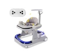 Electric Baby Walker, Bluetooth Adjustable Safari Walkers, Multifunctional Baby Walker, Feeding Tray, Interactive Music, Toys, Lights, Remote Control, Dual Drive Motor, Safety Breaks, Grey New!