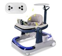Electric Baby Walker, Bluetooth Adjustable Safari Walkers, Multifunctional Baby Walker, Feeding Tray, Interactive Music, Toys, Lights, Remote Control, Dual Drive Motor, Safety Breaks, Blue, New!