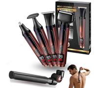 Electric Back Shaver for Men, 4 in 1 Body Hair Grooming Kit, Cordless Back Hair Trimmer with Adjustable Extension Handle, Self-Service Body Groomer Razor with Wider Blade
