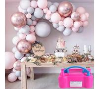 Electric Balloon Pump 600W, Dual Nozzle Air Inflator with UK Plug - Portable Balloon Blower for Party, Wedding, Birthday, and Event Decorations (Pink&Grey Arch Set + Pump)