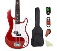 Electric Bass 4 Strings Full Size Standard Bass PB Style Beginner Kit Black Beginner Kit with Concert Bag, Guitar Strap and Guitar Cable, MS-FD (Red)